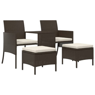 vidaXL Garden Sofa 2-Seater with Table and Stools Brown Poly Rattan - Sofa In Store