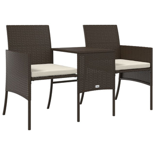 vidaXL Garden Sofa 2-Seater with Table and Stools Brown Poly Rattan - Sofa In Store