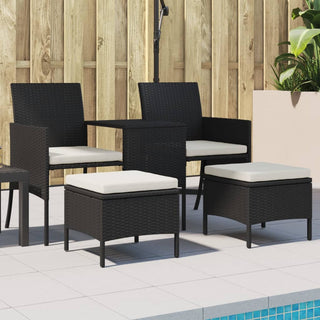 vidaXL Garden Sofa 2-Seater with Table and Stools Black Poly Rattan - Sofa In Store