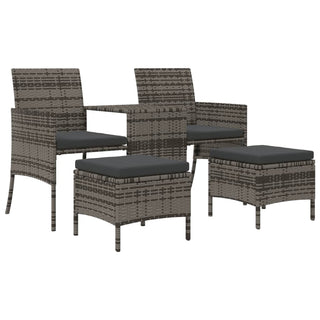 vidaXL Garden Sofa 2-Seater with Table and Stools Grey Poly Rattan - Sofa In Store