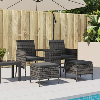 vidaXL Garden Sofa 2-Seater with Table and Stools Grey Poly Rattan - Sofa In Store