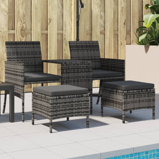 vidaXL Garden Sofa 2-Seater with Table and Stools Grey Poly Rattan - Sofa In Store