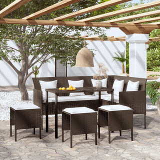 vidaXL 5 Piece L-shaped Couch Sofa Set with Cushions Poly Rattan Brown - Sofa In Store