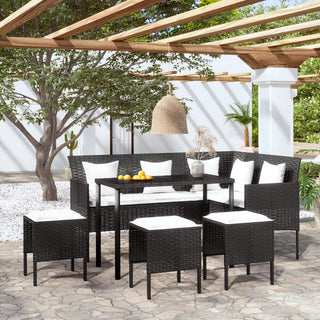 vidaXL 5 Piece L-shaped Couch Sofa Set with Cushions Poly Rattan Black - Sofa In Store