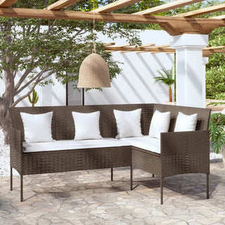 vidaXL L-shaped Couch Sofa with Cushions Poly Rattan Brown - Sofa In Store