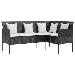 vidaXL L-shaped Couch Sofa with Cushions Poly Rattan Black - Sofa In Store
