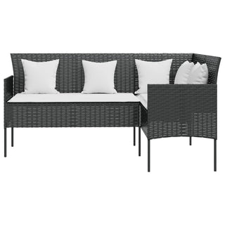 vidaXL L-shaped Couch Sofa with Cushions Poly Rattan Black - Sofa In Store