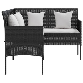 vidaXL L-shaped Couch Sofa with Cushions Poly Rattan Black - Sofa In Store