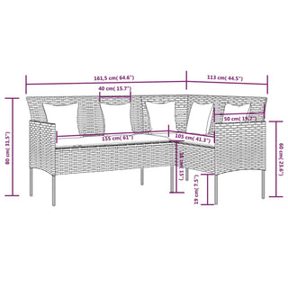 vidaXL L-shaped Couch Sofa with Cushions Poly Rattan Black - Sofa In Store