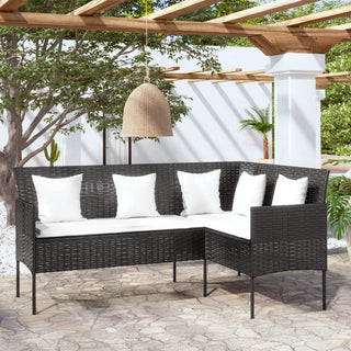 vidaXL L-shaped Couch Sofa with Cushions Poly Rattan Black - Sofa In Store