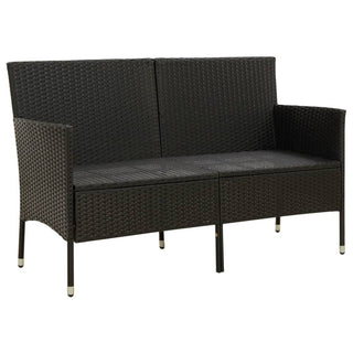 vidaXL 3-Seater Garden Sofa with Cushions Black Poly Rattan - Sofa In Store