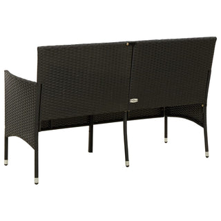 vidaXL 3-Seater Garden Sofa with Cushions Black Poly Rattan - Sofa In Store