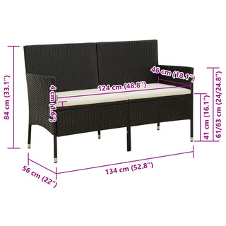 vidaXL 3-Seater Garden Sofa with Cushions Black Poly Rattan - Sofa In Store