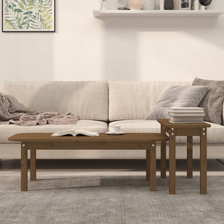 vidaXL 2 Piece Coffee Table Set Honey Brown Solid Wood Pine - Sofa In Store