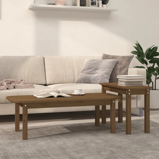 vidaXL 2 Piece Coffee Table Set Honey Brown Solid Wood Pine - Sofa In Store