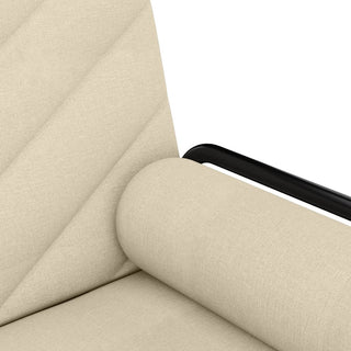 Close-up of a chair with beige, textured upholstery, a cylindrical seat cushion, and black metal armrest. The chair’s back shows diagonal stitching—ideal to pair with the vidaXL Sofa Bed with Armrests Cream Fabric by vidaXL.