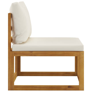 Side view of the vidaXL SOFAINSTORE 2 Seater Outdoor Sofa Set, featuring cream cushions on a simple, square solid acacia wood frame with a minimalist design.