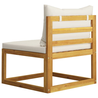 The vidaXL SOFAINSTORE 2 Seater Outdoor Sofa Set features cream cushions, a solid acacia wood frame in light brown, and a minimalist open design, shown angled to highlight its contemporary style.