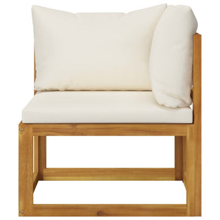 A minimalist wooden chair with a square frame made of solid acacia and a light brown finish, featuring cream cushions (thick seat, back and side pillow). Part of the vidaXL SOFAINSTORE 2 Seater Outdoor Sofa Set.