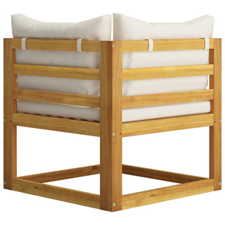 The SOFAINSTORE 2 Seater Outdoor Sofa Set by vidaXL features a solid acacia wood frame with horizontal slats and two plush cream cushions, combining minimalist design and natural finish for modern comfort.