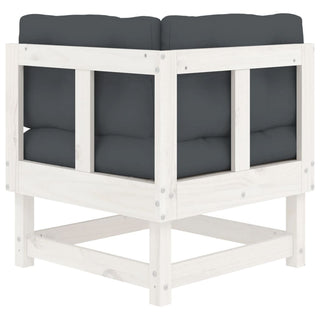 vidaXL Corner Sofa with Cushions White Solid Wood Pine - 825423