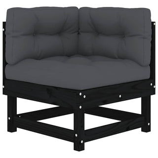 vidaXL Corner Sofa with Cushions Black Solid Wood Pine - 825426