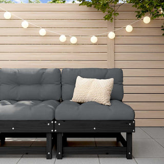 vidaXL Middle Sofa with Cushions Black Solid Wood Pine - 825433