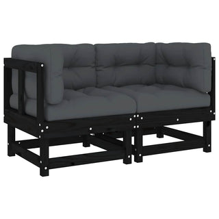 vidaXL Corner Sofas with Cushions 2 pcs Black Solid Wood Pine - 825454
