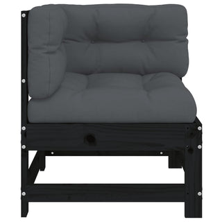 vidaXL Corner Sofa with Cushions Black Solid Wood Pine - 825545