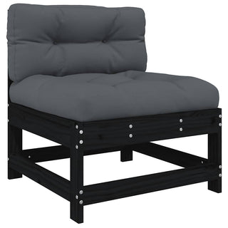 vidaXL Middle Sofa with Cushions Black Solid Wood Pine - 825552