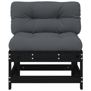 vidaXL Middle Sofa with Cushions Black Solid Wood Pine - 825552