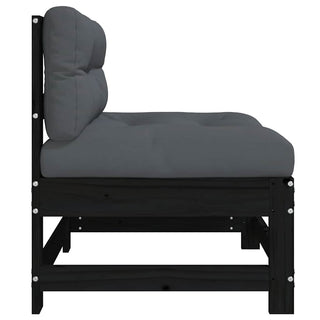 vidaXL Middle Sofa with Cushions Black Solid Wood Pine - 825552