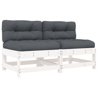 vidaXL Middle Sofas with Cushions 2 pcs White Solid Wood Pine - 825577 - Sofa In Store