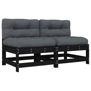 vidaXL Middle Sofas with Cushions 2 pcs Black Solid Wood Pine - 825580 - Sofa In Store