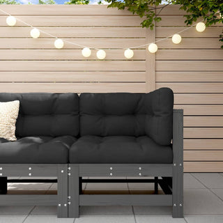 vidaXL Corner Sofa with Cushions Grey Solid Wood Pine - 825655
