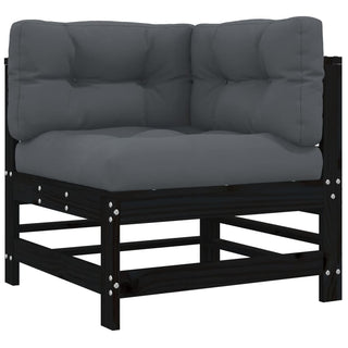 vidaXL Corner Sofa with Cushions Black Solid Wood Pine - 825657