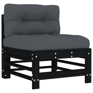 vidaXL Middle Sofa with Cushions Black Solid Wood Pine - 825664