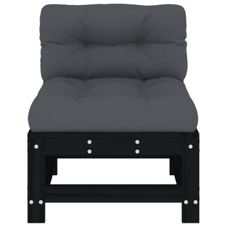 vidaXL Middle Sofa with Cushions Black Solid Wood Pine - 825664