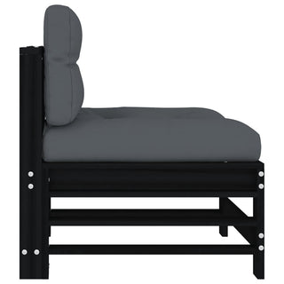 vidaXL Middle Sofa with Cushions Black Solid Wood Pine - 825664