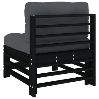 vidaXL Middle Sofa with Cushions Black Solid Wood Pine - 825664