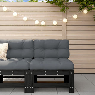 vidaXL Middle Sofa with Cushions Black Solid Wood Pine - 825664