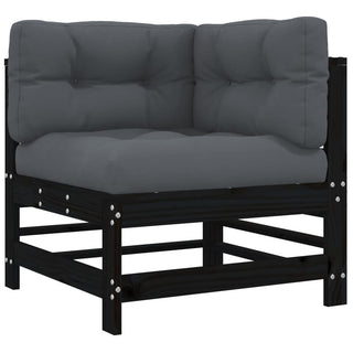 vidaXL Corner Sofas with Cushions 2 pcs Black Solid Wood Pine - 825685