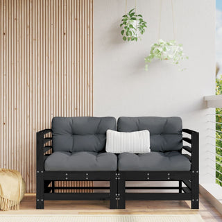 vidaXL Corner Sofas with Cushions 2 pcs Black Solid Wood Pine - 825685