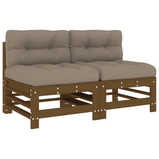 vidaXL Middle Sofas with Cushions 2 pcs Honey Brown Solid Wood Pine - 825691 - Sofa In Store