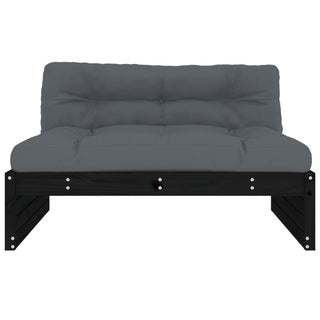 Front view of the vidaXL Middle Sofa Black 120x80 cm, featuring a thick tufted cushion and a solid pine wood frame, perfect for stylish outdoor seating.