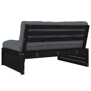 The vidaXL Middle Sofa Black 120x80 cm Solid Wood Pine features thick gray seat and back cushions, perfect for outdoor seating, shown from the back and side on a white background.