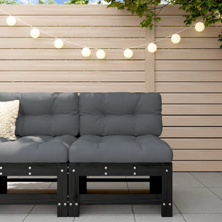 vidaXL Garden Middle Sofa Black Solid Wood Pine - 825615