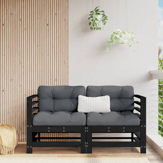 vidaXL Garden Corner Sofas 2 pcs Black Solid Wood Pine - 825636 - Sofa In Store