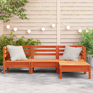 vidaXL Garden Sofa 3-Seater with Footstool Wax Brown Solid Wood Pine - Sofa In Store