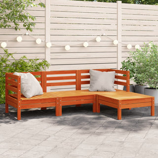 vidaXL Garden Sofa 3-Seater with Footstool Wax Brown Solid Wood Pine - Sofa In Store